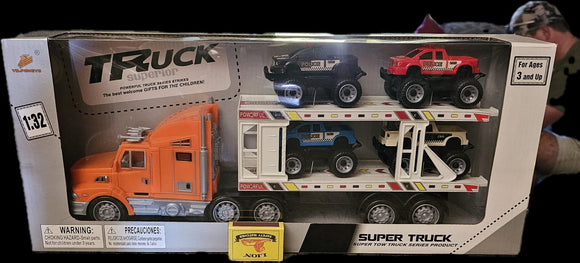 Super Tow Truck with 4 police monster trucks on carrier