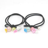 Hair bands - Pair (2) - black with pearly flowers