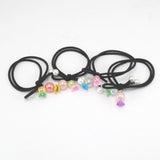 Hair bands - Pair (2) - black with pearly flowers