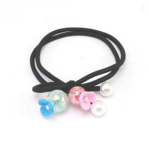 Hair bands - Pair (2) - black with pearly flowers