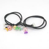 Hair bands - Pair (2) - black with pearly flowers