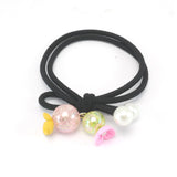 Hair bands - Pair (2) - black with pearly flowers