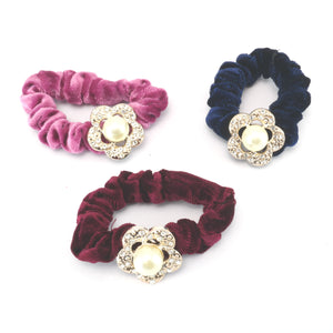 Hair bands - scrunchies - Diamante - Flower #2 - Pearl