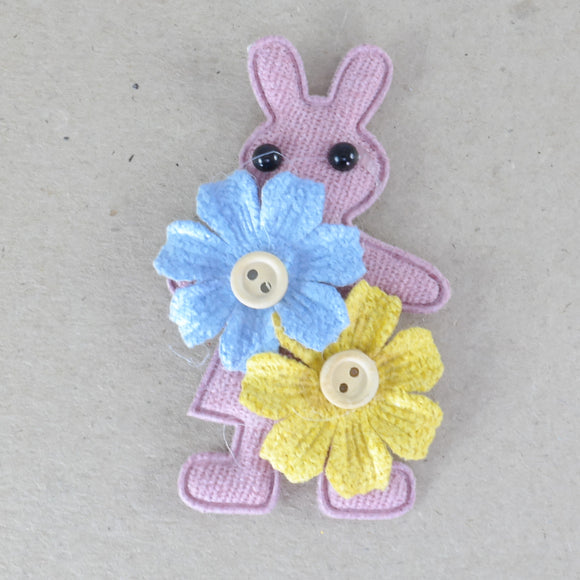 Badges/Patches - Stich on - Bunny with two big flowers (2 Pack)