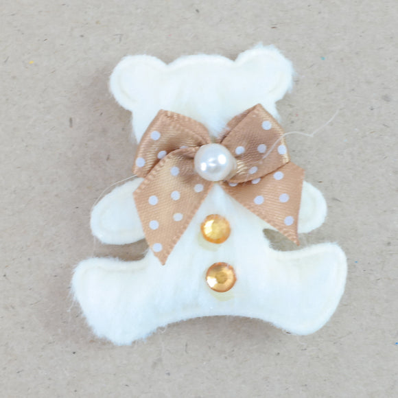 Badges/Patches - Stich on - Fluffy cream Bear with polkadot bow (2 Pack)